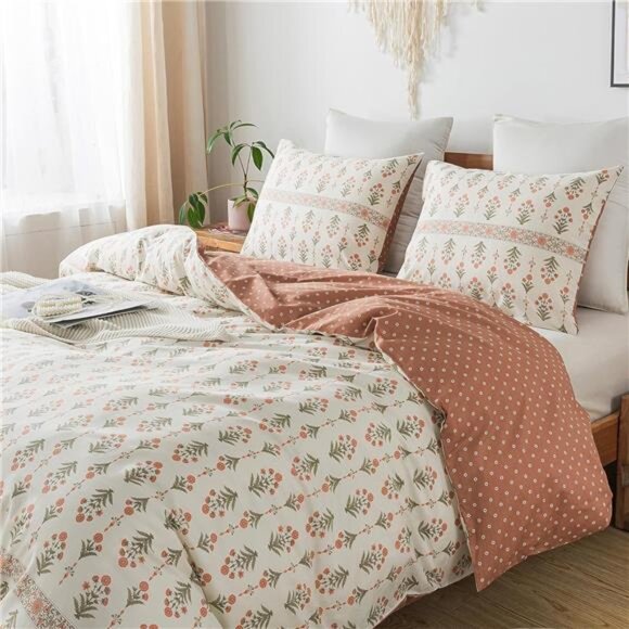 Queen Duvet Cover Set - Breathable 100% Cotton Floral 3pcs Wildflower - Picture 4 of 8